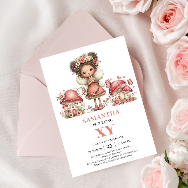 Cheerful Fairy 3rd Birthday Pink Flowers Invitatio Invitation (Cheerful Fairy 3rd Birthday Pink Flowers Invitation)