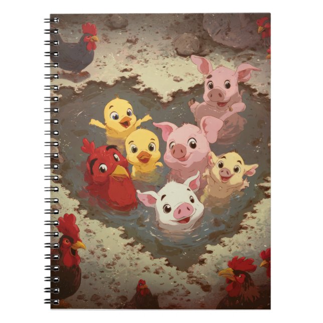 Cheerful Farm Animals Mud Party Notebook (Front)