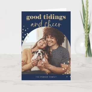 Cheerful Faux Gold   One Photo Arch Christmas Holiday Card