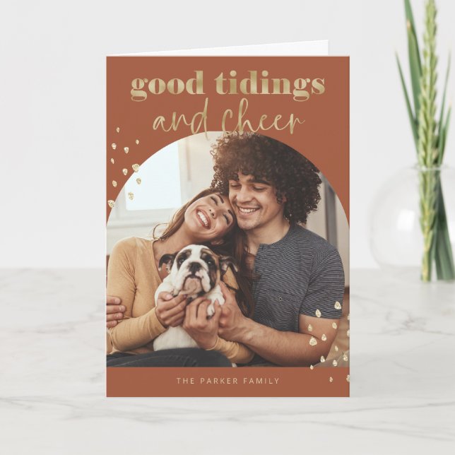 Cheerful Faux Gold | One Photo Arch Christmas Holiday Card (Front)