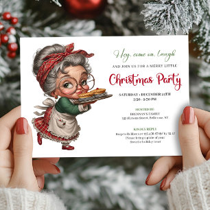 Cheerful festive woman funny Christmas party   Invitation