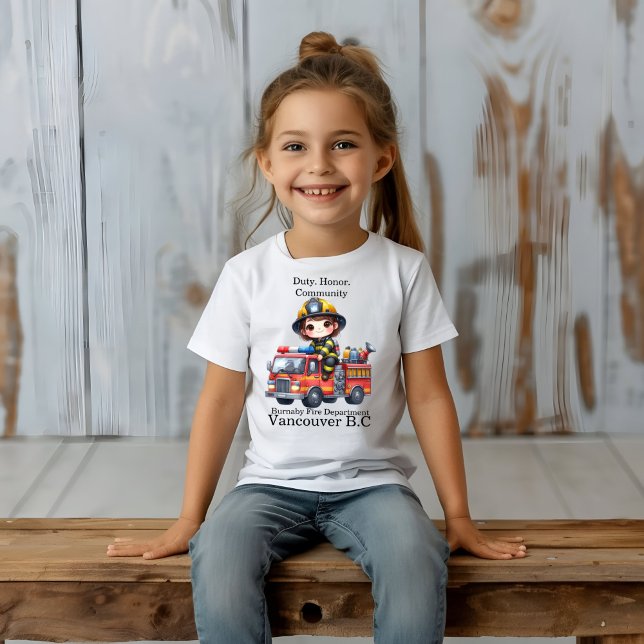 Cheerful firefighter riding a vibrant fire truck T-Shirt (Creator Uploaded)