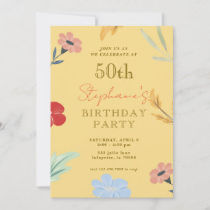 Cheerful Floral 50th Birthday invitations