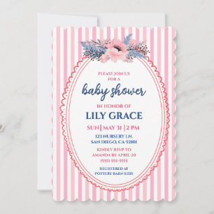 Cheerful Floral and Striped Baby Shower Invitation