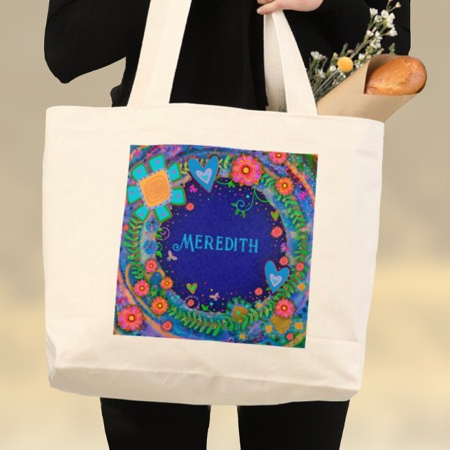 Cheerful Floral Blue Inspirivity Tote Bag (Creator Uploaded)
