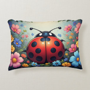 Cheerful Floral Ladybug– Cute Spring Wildflower Decorative Cushion