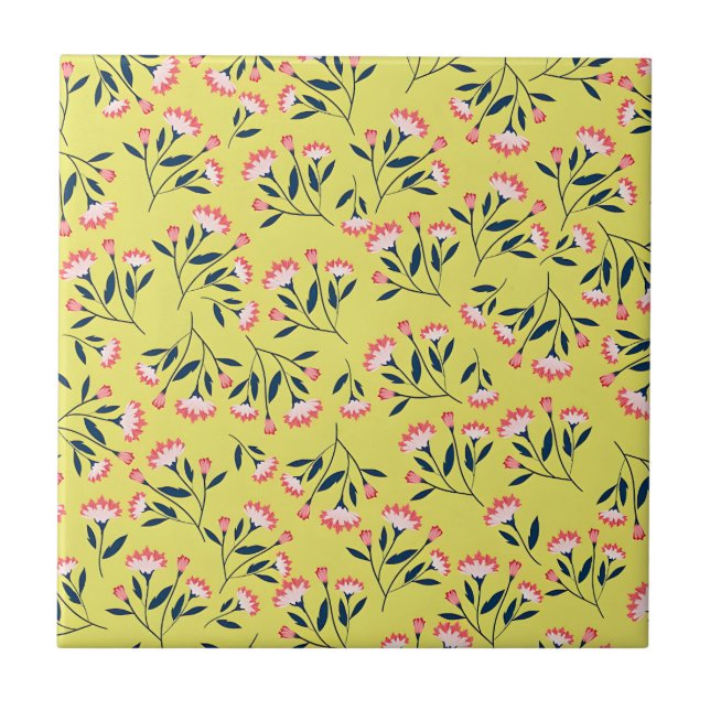  Cheerful Floral Pattern: Pink Flowers  Tile (Front)