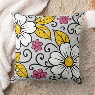 Cheerful Floral Pattern with Bold Outlines Cushion