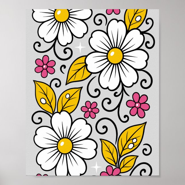 Cheerful Floral Pattern with Bold Outlines Poster (Front)
