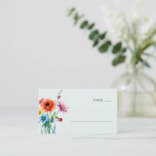 Cheerful Floral Watercolor Bouquet Place Card