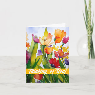Cheerful floral watercolor - Thinking of you Note Card