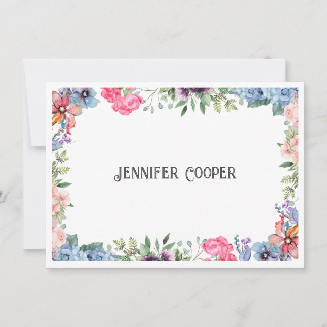 Cheerful Flower Border Custom Name Card (Front)