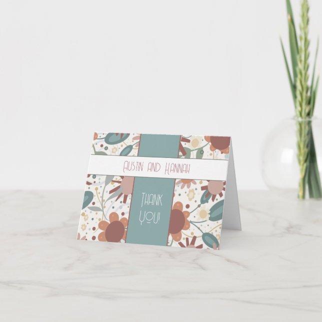 Cheerful Flowers Inspirivity Wedding Elegant Thank You Card (Front)