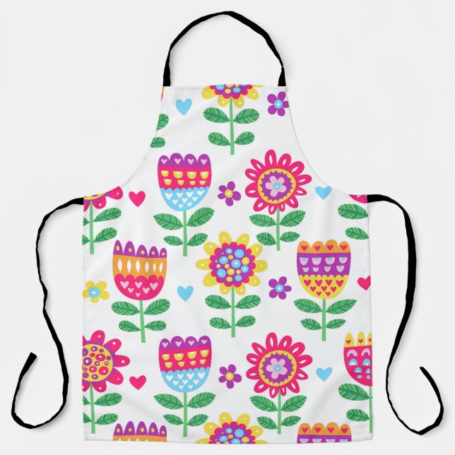 Cheerful Flowers Vintage Colourful Pattern Apron (Front)