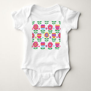 Cheerful Flowers Vintage Colourful Pattern Baby Bodysuit