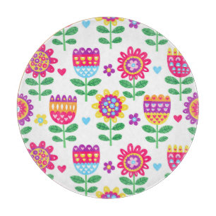 Cheerful Flowers Vintage Colourful Pattern Cutting Board