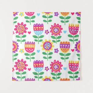 Cheerful Flowers Vintage Colourful Pattern Tapestry