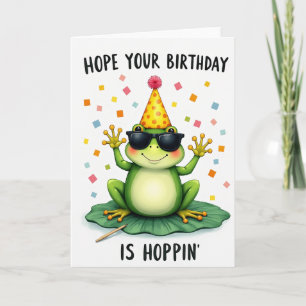 Cheerful Frog Party Hat Card