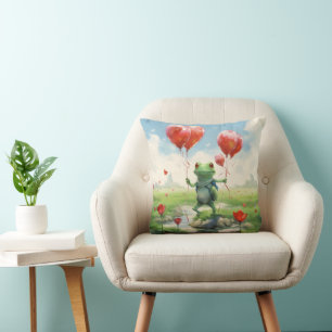 Cheerful frog red balloons cushion