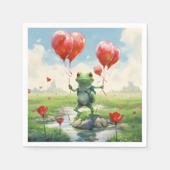 Cheerful frog red balloons napkin (Front)