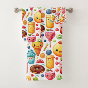  Cheerful funny cute sweets  Bath Towel Set