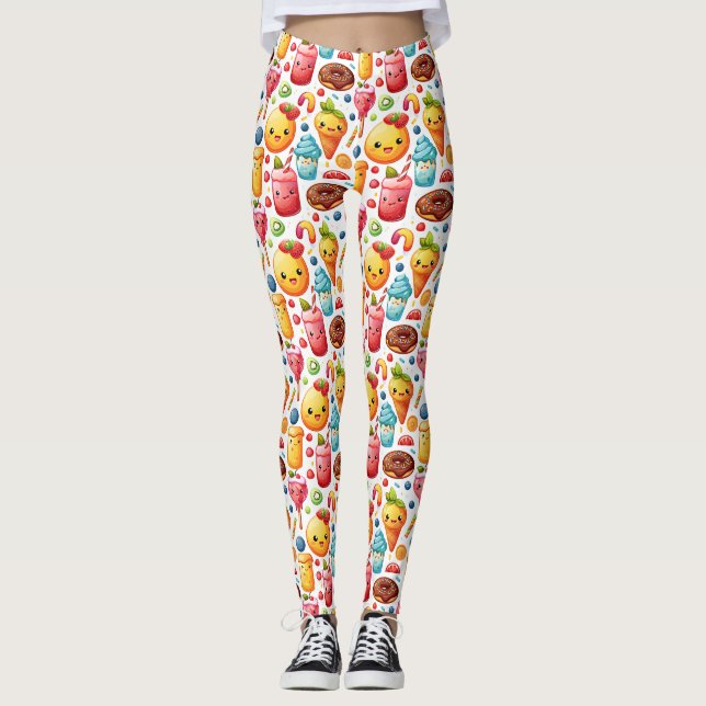  Cheerful funny cute sweets  Leggings (Front)