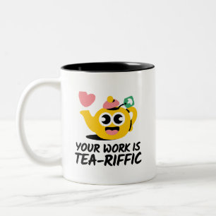 Cheerful Funny Jokes Your Work Is TeaRiffic Bunny Two-Tone Coffee Mug