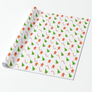 Cheerful Ginger Bread Man Candy Cane TreChristmas Wrapping Paper