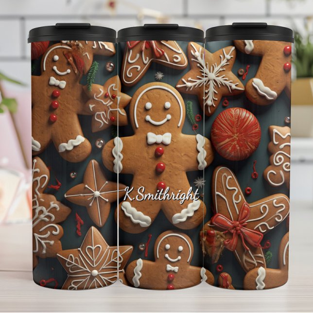 Cheerful Gingerbread Cookie Grid Thermal Tumbler (Creator Uploaded)