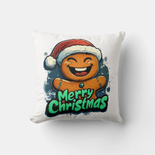 Cheerful Gingerbread Man Merry Christmas Pillow