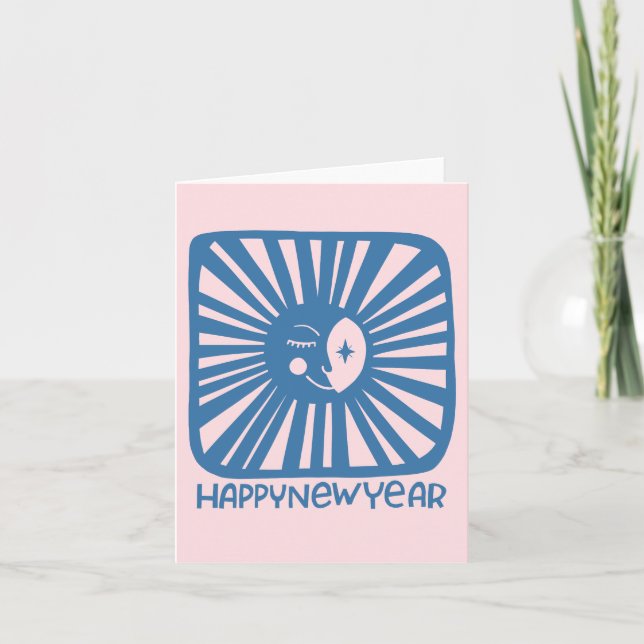 Cheerful Glow Moon HAPPY NEW YEAR Customise It  Card (Front)