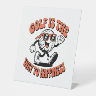 Cheerful Golf Ball Mascot Pedestal Sign