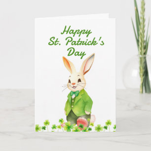 Cheerful Green Bunny Shamrocks St Patrick's Day Card