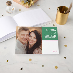 Cheerful Green Minimalist Wedding Guest Book