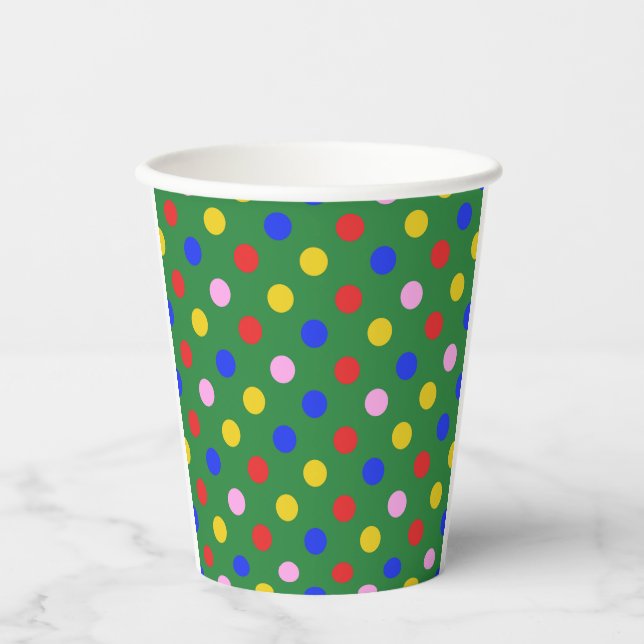 Cheerful green with colourful dots Paper Cups (Front)