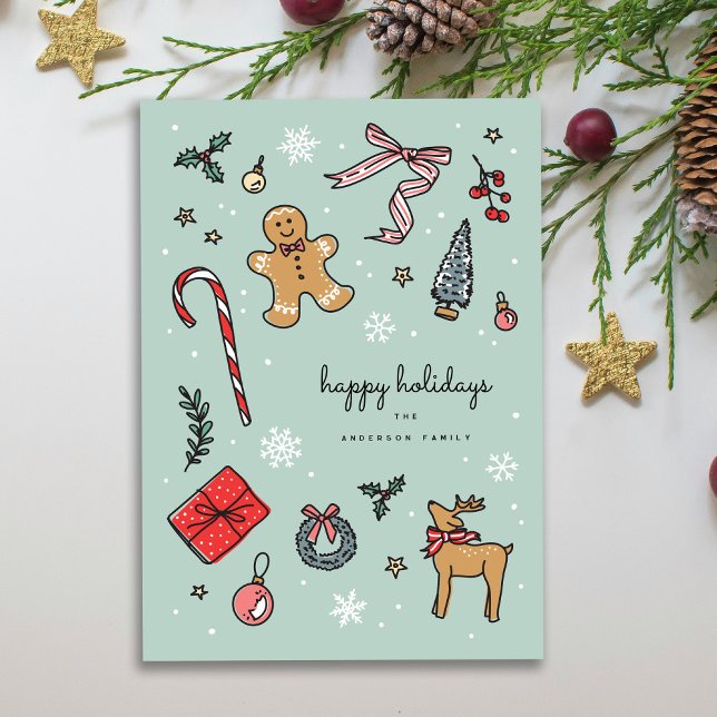 Cheerful Hand Drawn Holiday Illustrations Card (Creator Uploaded)