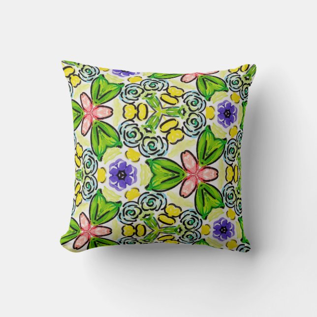 Cheerful handpainted patterns reversible cushion (Front)