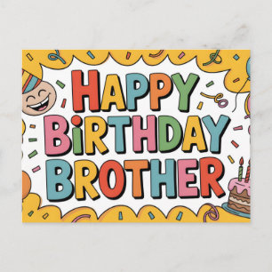 Cheerful "HAPPY BIRTHDAY BROTHER" Graphic Postcard