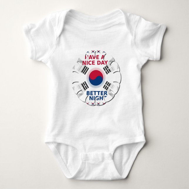 Cheerful "Have a Nice Day" Korean Flag Art design Baby Bodysuit (Front)