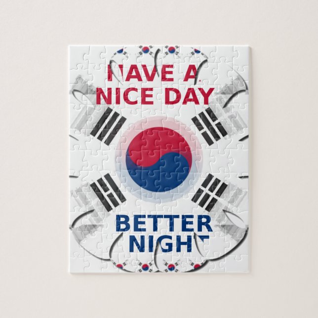 Cheerful "Have a Nice Day" Korean Flag Art design Jigsaw Puzzle (Vertical)