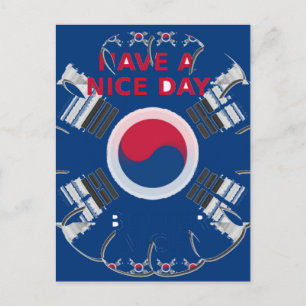 Cheerful "Have a Nice Day" Korean Flag Art Design Postcard
