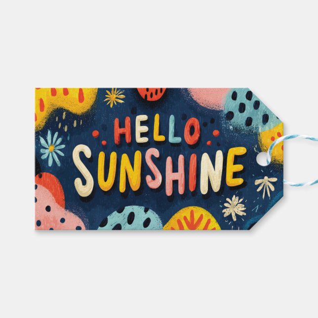 Cheerful "Hello Sunshine" Greeting  Gift Tags (Front (Horizontal))