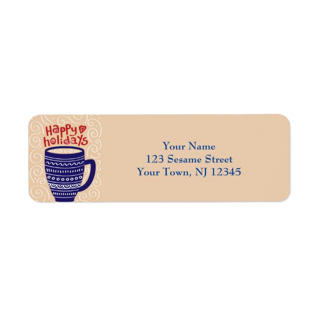 Cheerful Holiday Tea Cup Return Address Labels (Front)