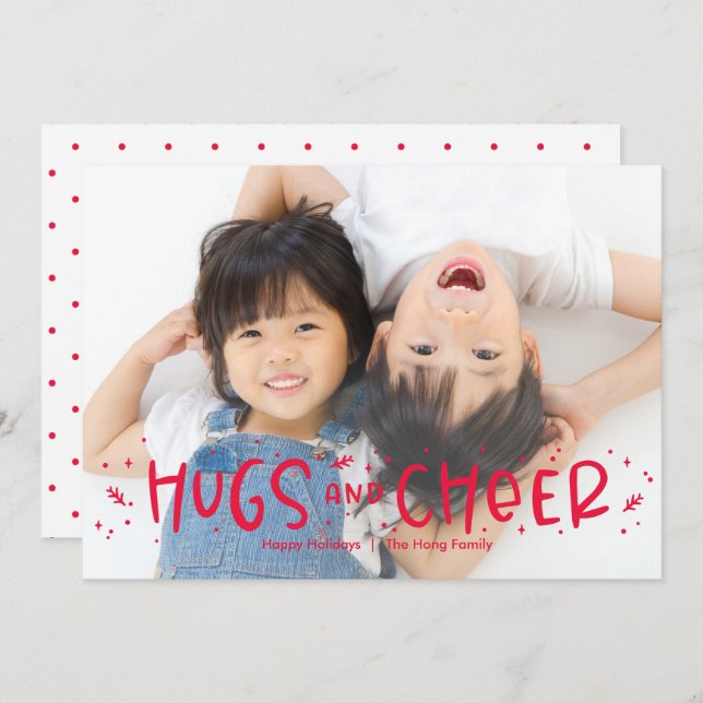Cheerful Hug Editable Colour Holiday Photo Card (Front/Back)