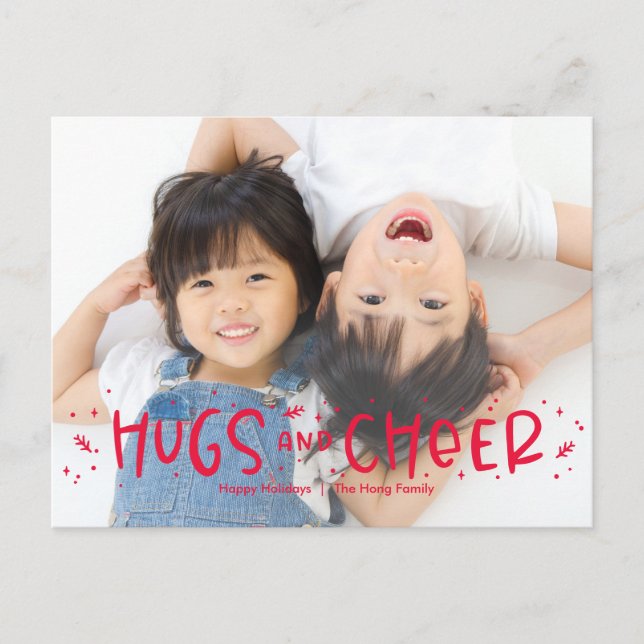 Cheerful Hug Editable Colour Photo Holiday Postcar (Front)
