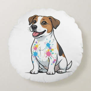 Cheerful Jack Russell Splatter Fun Round Cushion