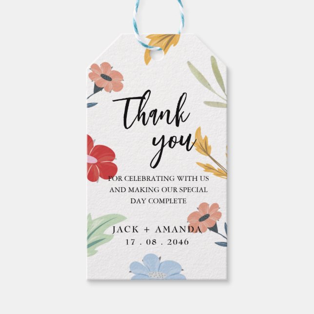 Cheerful Joyful Colourful Floral Wedding Gift Tag (Front)