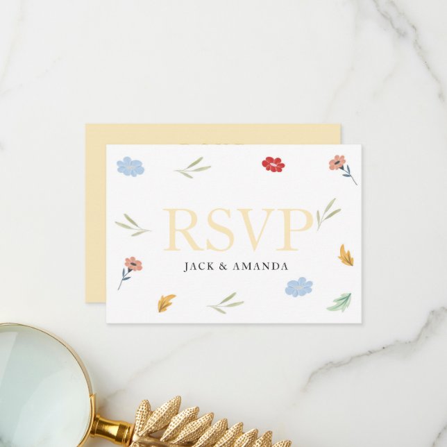 Cheerful Joyful Colourful Wedding RSVP cards (Front/Back In Situ)