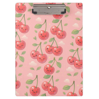 Cheerful Kawaii Cherry Pattern Illustration Clipboard