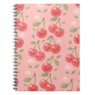Cheerful Kawaii Cherry Pattern Illustration Notebook